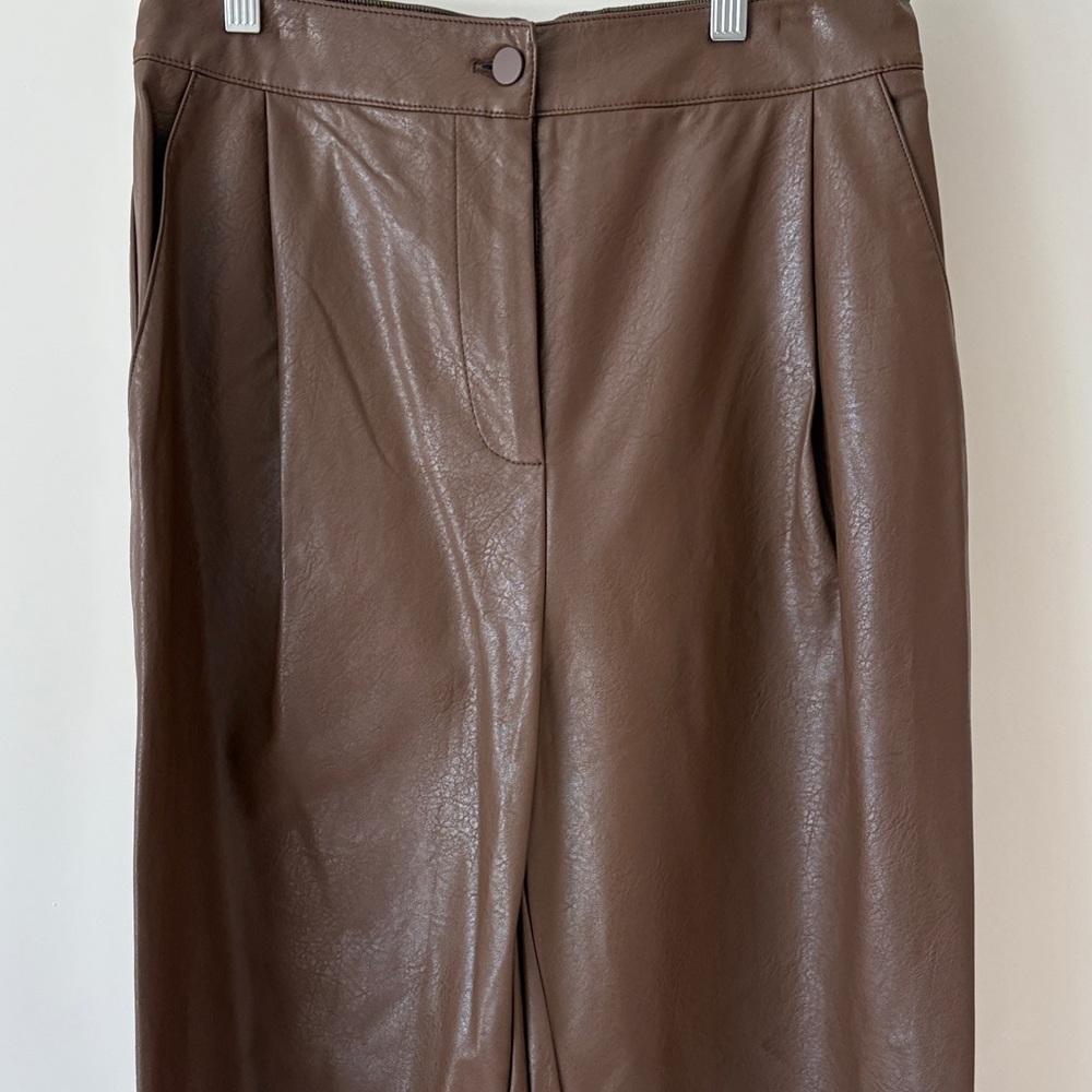 OAK + FORT Faux Leather Wide-Leg Pants in Brown